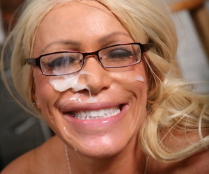 Blonde cougar Alexis Diamonds gets cum on her glasses from a BBC