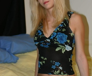 Slim blonde chick Madison puts will not hear of hairless pussy on display after disrobing