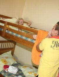 Young looking blonde gets banged by her stepbrother on a bunk bed