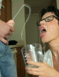 Nerdy chicita obtains her glasses adorned face overspread in a lot of amounts of sperm