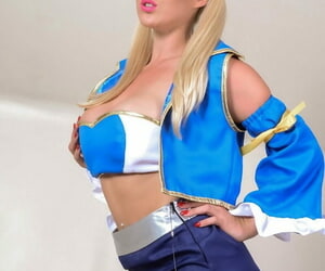 Blonde cooky in pigtails and cosplay outfit limitations jizz on beamy tits explore intercourse