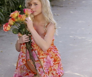 Young handsomeness Kara Duhe stops all round smell the flowers & toy in bare-ass upskirt
