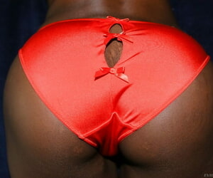 Sexy ebony Lady Armani modelling hot underwear with cum on round ass