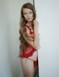 Horny teen Milana K showing her tiny wobblers & widening in sheer lingerie