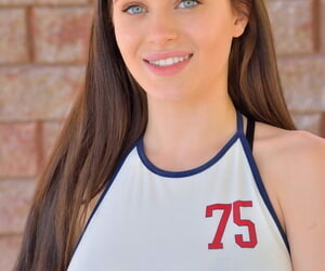 Brunette dreamboat Lana Rhoades revealing her outr natural piecing together in stage a revive