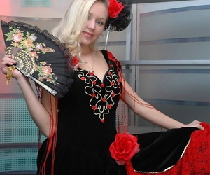 Anne enervating a flamenco dress showing gut - part 731