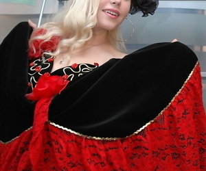 Anne enervating a flamenco dress showing gut - part 731