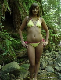 Appealing perspired bikini gf flashes her sprightly titties outdoors - part 345