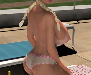 Sexy 3d blonde with giant boobs sunbathing topless by the pool - part 1254