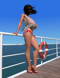 Major breasted 3d brown hair shows her wild body on the pier - part 48