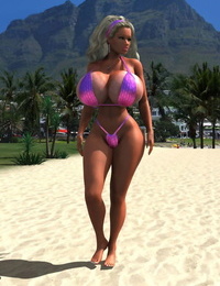 Blonde 3d babe in bikini flashes her massive tits at the public beach - part 1186