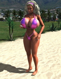 Blonde 3d babe in bikini flashes her massive tits at the public beach - part 1186