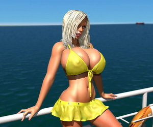 Sexy 3d bikini blonde hottie shows her large boobs on the pier - part 1166
