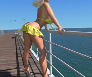 Sexy 3d bikini blonde hottie shows her large boobs on the pier - part 1166