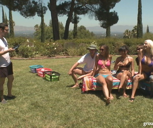3 couples play group sex games while camping out in the backyard