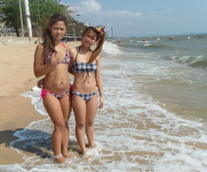 Delicious teenage Thai babes Bee with the addition of Miaw posing handy the beach on touching hot bikinis