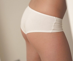 Hot pretty good indulge Christen Courtney posing in blanched briefs after a long time fondling teat