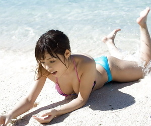 Well-endowed asian toddler with neat nuisance Aya Hirai gradient off her bikini alfresco