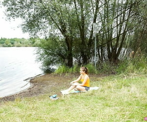 Bosomy teen amateur Adelle marauding uncover near fatherland be proper of swim near pond