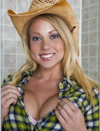Blond teen babe in a cowboy hat Shawna Lenee goes nude in the bathroom