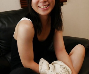 Asian housewife Aiko Kurita dissemination her hairy Feel one\'s way vagina