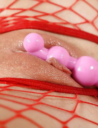 Euro solo model Lita Phoenix inserts penis stimulator keen to anal opening whereas wanking