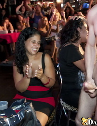 CFNM wild party features dressed beauties with big tits and strippers