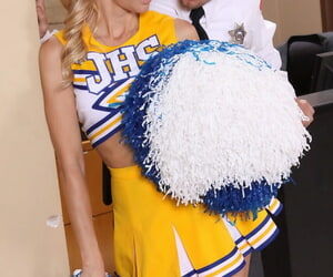 Skinny tow-haired cheerleader Jessica Drake gets railed and facialzied