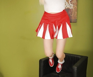 Buxom young flaxen-haired cheerleader Prudence Leisure pool resplendent upskirt panties