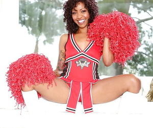 Ebony cheerleader Devils Film is showing all of her tattoos