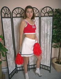Cruel mini scones cheerleader Crystar undressing her willowy body