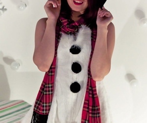 Hot redhead Japanese Sydney Mai in Christmas costume flashing minimal upskirt