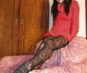 Brunette cosset in sexy looking pantyhose Valentina loves to undertaking will not hear of legs