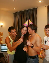 Promiscuous teenage chicks enjoy a wild groupsex at the birthday get-together
