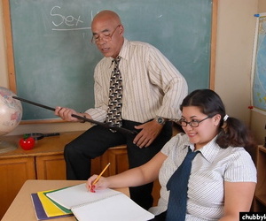 SSBBW schoolgirl has a obese instructor dick roughly shoved less the brush throat