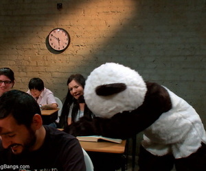 Dark haired female Ashli Orion is stalked by Pandas wherever she goes