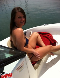 Fuckable brunette hair youthful slipping off her bikini at the boat passage