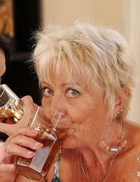 Filthy granny has a drunk lesbo copulation with her lewd teeny friend