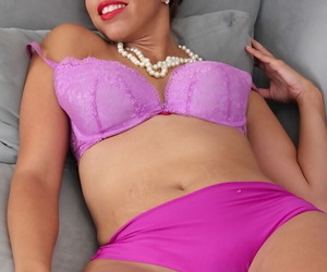 Older distributor Josephine Jones modelling adjacent to sinistral bra coupled with underwear