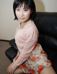 Japanese doll Minori Nagakawa striptease down and exposing her bushy vagina