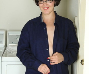 Cute housewife Carlita Johnson disrobes in hammer away laundry room adjacent to artificiality in socks