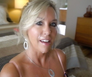 Big boobed mature blonde Sandra Otterson eating cum from POV perspective