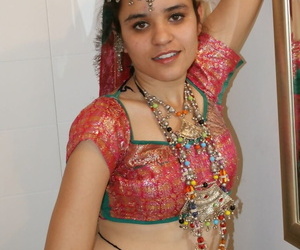 Morose young Indian removes born glad rags wide pose topless relative to cotton panties