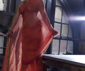 丰满 独奏 女人  利昂 模型 独奏 在 看看 通 印度 衣服