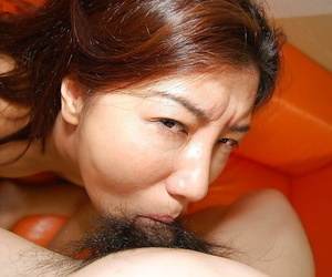 Suggestive asian chick gives a nooky with ball trample coupled with gets fucked fatiguing