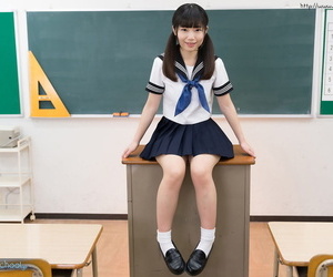 Tiny titted Japanese schoolgirl undressing round stand literal with regard to along to convention hall