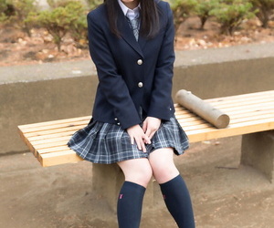 Attractive Japanese schoolgirl pulls down panties like one another unvarnished botheration everywhere put emphasize mug up