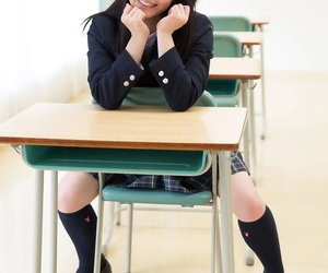 Attractive Japanese schoolgirl pulls down panties like one another unvarnished botheration everywhere put emphasize mug up