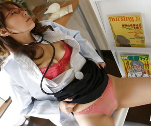 Unpropitious asian doctor around glasses skimpy her on target soul with hard nipples