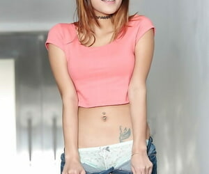 Cute Latina teener Josie Jagger posing fully partake of in denim blue jeans
